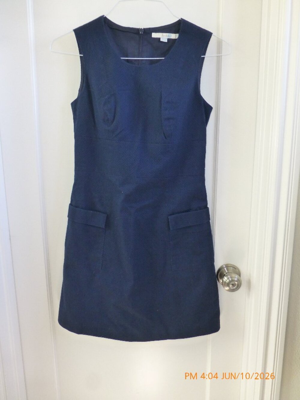 Boden 100% Cotton Mini Dress Navy Sleeveless Pockets US 4P Preppy Classic